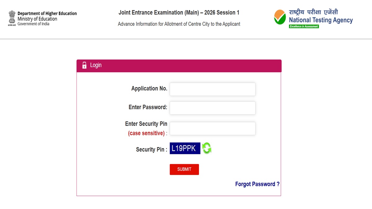JEE Mains Exam City Intimation Slip 2026 -Admit Card Out Direct Link To Check @jeemain.nta.nic.in