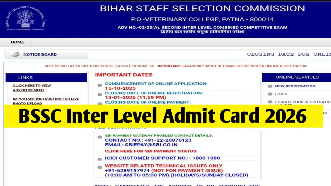 BSSC Inter Level Admit Card 2026 : Exam Date Notice & Hall Ticket