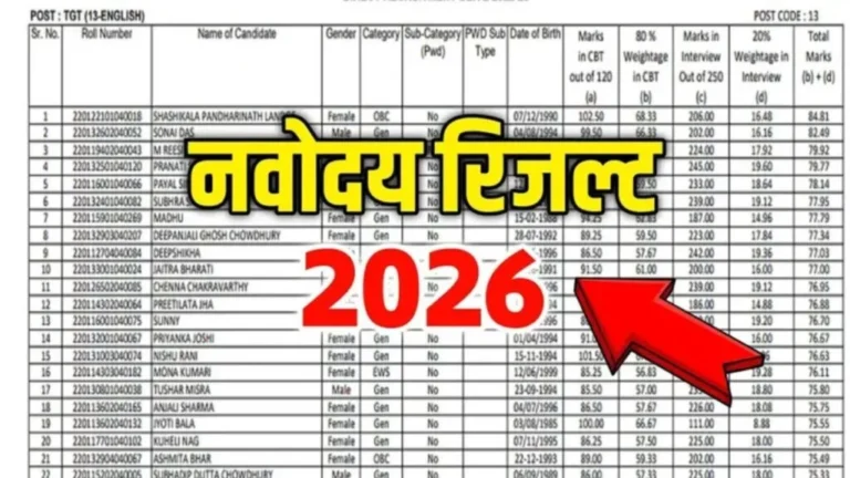JNV Class 6 Result 2026 – Navodaya Vidyalaya Selection List (Updated)